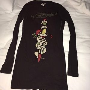 Vintage Distressed Ed Hardy Long Sleeve Mini Dress